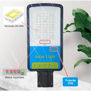 Lampa solara stradala Flippy, IP66, senzor de lumina, 240 LED-uri SMD, 3200 lm, panou 35W, putere 400W, autonomie 12-16 ore, telecomanda, montare prin fixare, pentru strada sau gradina, finisaj mat, material ABS, 49 x 21 x 5.5 cm, gri - Img 3