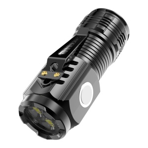 Lanterna cu 3 Nuclee Led, Flippy, Incarcare USB, Autonomie 4-20h, Raza Maxima 100-200 m, 5W, 4 x 4 x 9 cm, Suport de Agatat, Fund Magnetic, Negru Galvanizat - Img 1