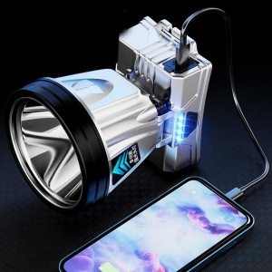 Lanterna Power Bank LED, Flippy, cu Suport pentru Cap, Incarcare USB, Raza 100-200m, 5W, 3 Trepte de Lumina, Afisaj Baterie, Argintiu - Img 5