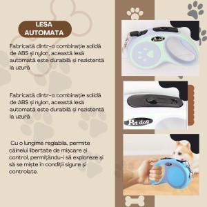 Lesa Automata Retractabila, Flippy, pentru Caini, 5 m, 20 kg, ABS, Verde/Bleu, 8x12x4 cm - Img 2