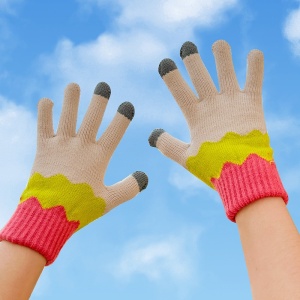 Manusi de Dama, Flippy, Model Ondulat, Functie Touchscreen (ecran tactil), Material Acril Tricotat, Manseta Elastica, Interior Catifelat, Marime Universala, Galben/Roz - Img 2