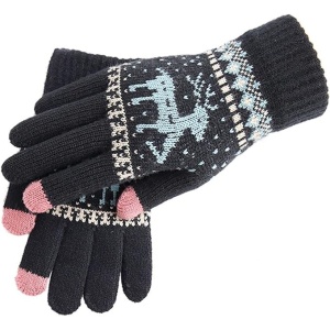 Manusi de Dama, Flippy, Model Ren, Functie Touchscreen (ecran tactil), Material Acril Tricotat, Manseta Elastica, Interior Catifelat, Marime Universala, Negru - Img 1