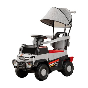 Masinuta Electrica, Flippy, pe 4 Roti, cu Telecomanda si Maner Detasabil, Cos de Depozitare, Lumini Led si Muzica, +1 an, Greutate Portanta 40 kg, Gri - Img 1