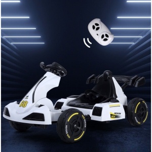 Masinuta Electrica Flippy, Tip Kart, cu Telecomanda, Dimensiune Reglabila, 2 Viteze, Sistem de Lumini si Sunet, Pentru Copii intre 1.2 - 1.6 Inaltime, 105 x 55 x 50 cm, Alb - Img 2