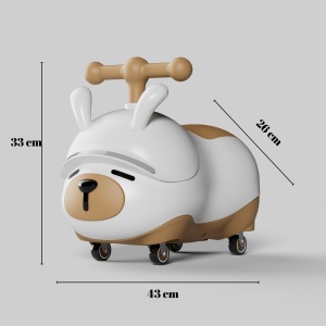 Masinuta Ride-On Flippy, Sistem Anti-Rasturnare, Sistem de Lumini si Sunet, Bluetooth, 1-3 Ani, Model Catel, 43 x 33 x 26 cm, Alb - Maro - Img 2