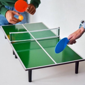 Mini Masa de Ping Pong Flippy, pentru interior, Material Lemn, 60 x 10 x 30 cm, 2 mingi, portabila, verde - Img 6