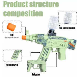 Mitraliera de jucarie electrica Flippy cu bile de hidrogen de gel, gun bluster, tragere in rafala, varsta peste 6 ani, ochelari de protectie, 5000 de bile incluse, cablu de incarcare, 28x31 cm, AK47, verde - Img 4