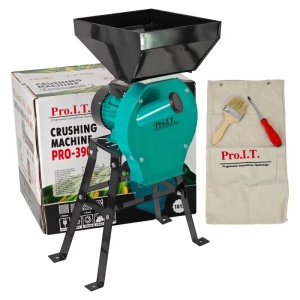Moara electrica cu suport din metal pentru cereale si stiuleti (2 in 1), DDT-PRO.I.T. Cuva Mare, motor 3,9 kw , 3000 rpm, 320 kg/h, 4 site de rezerva, 20 ciocanele,bonus sac,surubelnita si perie
