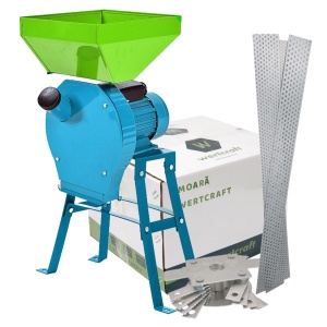 Moara Wertcraft cuva mare cu suport 3.5 Kw, 2850 Rpm, 4 site, 20 ciocanele, capacitate maxima de maruntire 350 kg/h + Butuc Ciocanele - Img 1