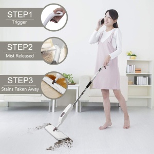 Mop plat, Flippy, cu pulverizator, pentru uz casnic, plastic, rezerva de mop din microfibra, 125x40 cm, Alb/Mov - Img 8