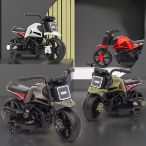Motocicleta Electrica cu 2 Roti Mari si 2 Roti Ajutatoare, Flippy, Acumulator Incarcare, Anti-Rasturnare, Lumini, Muzica, Motor:380, Baterie 6V4.5, 41.5x70x34 cm, 4.5 Kg, 3 Ani+, Gri Negru - Img 5