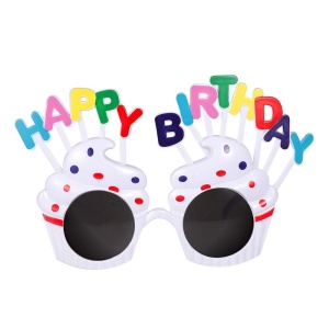 Ochelari Happy Birthday, Flippy, Tematica Aniversare, Protectie Soare, din Plastic, Model Prajiturele, 18.5x11.5 cm, Alb - Img 1