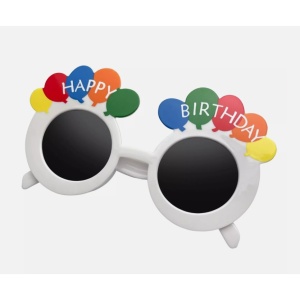 Ochelari Rotunzi Happy Birthday, Flippy, Tematica Aniversare, Protectie Soare, din Plastic, 18.5x11.5 cm, Alb - Img 4