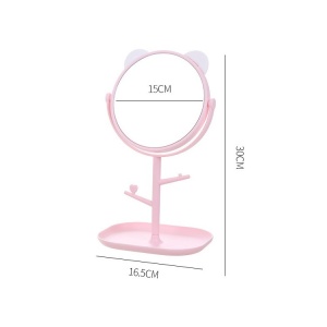 Oglina Cosmetica cu Picior, Flippy, HD, Rotire 360 Grade, 15 cm Diametru, Suport Bijuterii Baza + Brate, Model cu Urechi, 30 x 16.5 x 15 cm, Roz - Img 5