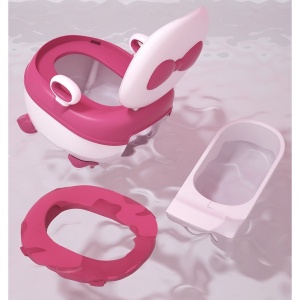 Olita pentru Copii, Flippy, +1an, Portabila, Design cu Fundita, cu Capac, Model Prietenos, Non-Toxic, Compartiment Detasabil, cu Manere, cu 4 Picioare, Usor de Curatat, 46*33*32 cm, Roz - Img 3