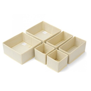Organizator pentru Sertar, Flippy, 3 Marimi, pentru Lenjerie, Tricouri, Sosete, 6 Piese, Pliabil, Stivuibil, din Tesatura, Alb - Img 1