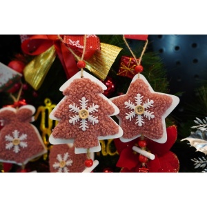 Ornament de brad broderie cu stea, Flippy, roz, lemn, 18 cm - Img 4