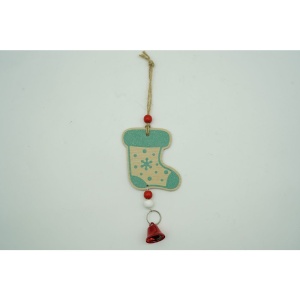 Ornament de brad ciorap cu clopotel, Flippy, multicolor, lemn, 17 cm - Img 5