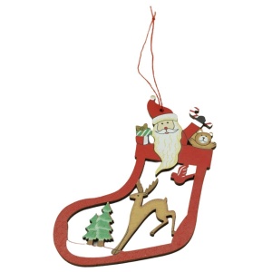 Ornament de brad Mos Craciun cu cerb, Flippy, multicolor, lemn, 10 cm - Img 1