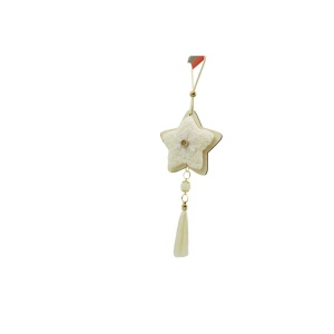 Ornament de brad stea, Flippy, alb, lemn/textil, 25 cm - Img 2