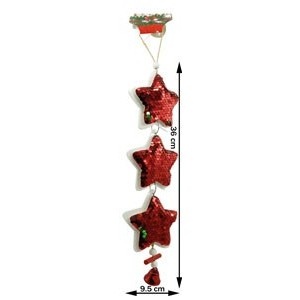 Ornament de brad trei stele cu paiete, Flippy, rosu, lemn, 36 cm - Img 4