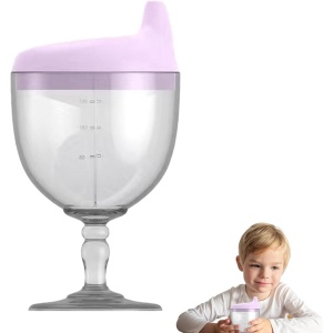 Pahar din Plastic Transparent cu Picior, Flippy, pentru Copii, 14 x 7.7 cm, cu Cioc Antiscurgere, + 3 Ani, Fara Maner, Mov - Img 5