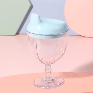 Pahar din Plastic Transparent cu Picior, Flippy, pentru Copii, 14 x 7.7 cm, cu Cioc Antiscurgere, + 3 Ani, Fara Maner, Albastru - Img 2