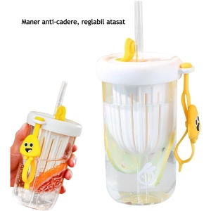 Pahar din silicon, cu capac si pai, pentru copii, Flippy, anti-cadere, compartiment pentru fructe/ceai/gheata, rezistent la temperaturi inalte, 500ml, Alb, 14.5x8.8x20 cm - Img 7