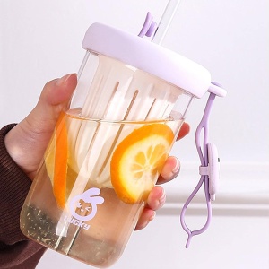 Pahar din silicon, cu capac si pai, pentru copii, Flippy, anti-cadere, compartiment pentru fructe/ceai/gheata, rezistent la temperaturi inalte, 500ml, Mov, 14.5x8.8x20 cm - Img 4