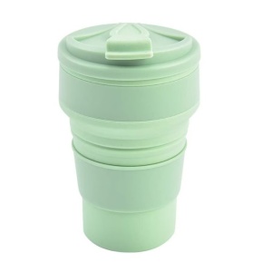 Pahar pliabil din silicon Flippy, pentru calatorii, camping, 350 ml, 8.2x6.3x9.1 cm, verde - Img 1