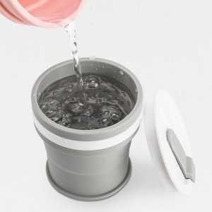 Pahar pliabil din silicon Flippy, prentru calatorii, 350 ml, pai inclus, 9 x 9.2 cm, gri - Img 5