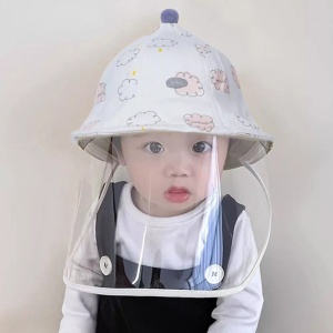 Palarie de Protectie pentru Bebelusi, Flippy, Model cu Norisori Roz, Pescareasca, de Primavara si Toamna, cu Masca si Fermoar, 48 cm, pentru 6-12 Luni, Roz - Img 4