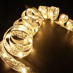 Panglică LED de Crăciun Flippy Aurie, lungime 2 m , 20 LED-uri, Baterii, Alb cald - Img 3