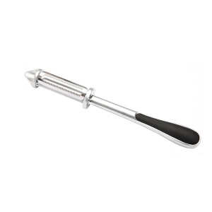 Peeler 2in1 pentru Legume si Fructe, Flippy, Multifunctional, cu 2 Lame de Curatati si Feliat, Varf Ascutit pentru Gaurit, 18 cm, din Otel Inoxidabil, Argintiu/Negru - Img 1