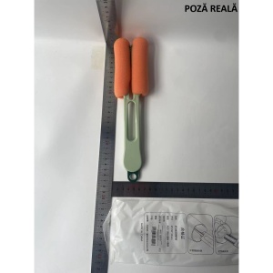 Perie de Curatat Pahare, Cani, Sticle, Flippy, cu Maner Lung si Burete, Accesorii pentru Spalarea Paielor si Capacelor, usor de Agatat, 27.5x11.4x6cm, Verde - Img 2