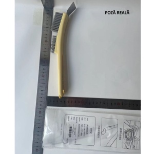 Perie de Sarma pentru Bucatarie, Flippy, din Doua Bucati, Maner Lung cu Gaura de Prindere, Peri din Otel, Anti-Reziduu, Anti-Murdarie, 24.5x2.7x6.7cm, Galben - Img 7