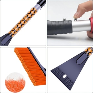 Perie de Zapada cu Racleta pentru Masina, Flippy, Multifunctionala, Demontabila, cu Maner Antiderapant, Aluminiu, Plastic, Fragmentarea Ghetii de pe Parbriz, Solutia pentru Iarna, pentru Dezghetare, 68x24x11.1 cm, Portocaliu - Img 7
