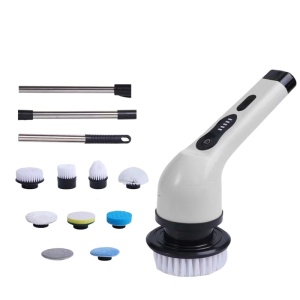 Perie Electrica de Curatare, Flippy, pentru Gresie, Baie, Bucatarie, 25x20x9.5 cm, cu 9 Capete, Maner Extensibil Detasabil 84-127cm, Incarcare USB-Type C, Rotire 360 de Grade, 3000 mAh, Culoare: Alb - Img 3