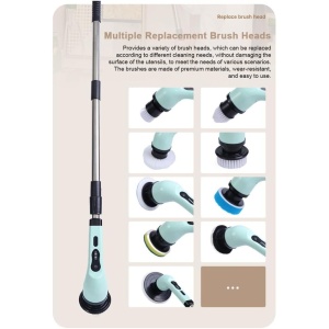 Perie Electrica de Curatare, Flippy, pentru Gresie, Baie, Bucatarie, 25x20x9.5 cm, cu 6 Capete, Maner Extensibil Detasabil 84-127cm, Incarcare USB-Type C, Rotire 360 de Grade, 3000 mAh, Culoare: Verde - Img 10