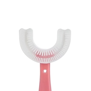 Periuta de Dinti in Forma de U, Flippy, pentru Copii 6-12 ani, Peri Moi, 12 cm, Model Inima, Culoare Roz - Img 2