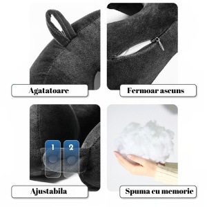 Perna de Calatorie, Flippy, Pentru Gat, din Bumbac, cu 4 Cocoase, Ajustabila, Gri - Img 6