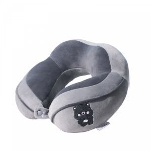 Perna de Calatorie, Flippy, Pentru Gat si Cap, Umplutura din Bumbac, 28x28x10 cm, cu Model Brodat Urs, Gri - Img 4