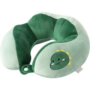 Perna de Calatorie, Flippy, Pentru Gat si Cap, Umplutura din Bumbac, 28x28x10 cm, cu Model Brodat Dinozaur, Verde - Img 1
