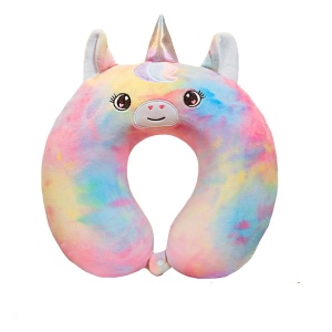 Perna de Calatorie in Forma de U, Flippy, Pentru Gat si Cap, Umplutura din Spuma cu Memorie, 30x30 cm, Model Unicorn, Accesoriu de Voiaj, Birou, Masina, Sistem Prindere Capse, Multicolor - Img 5