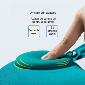 Perna pentru gat Flippy, portabila, umflare prin apasare, usor de depozitat, imbracata in material catifelat, in forma de U, 40 x 28 cm, verde - Img 5