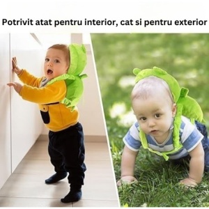 Perna tip Rucsac pentru Protectia Capului, Flippy, Tetiera tip Broscuta, pentru Bebelusi, 33x6x19 cm, 180 g, Verde - Img 3