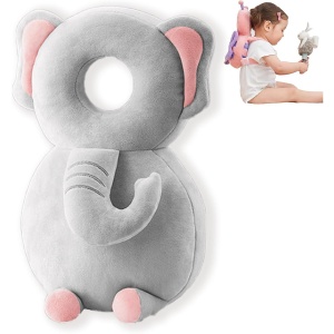 Perna tip Rucsac pentru Protectia Capului, Flippy, Tetiera tip Elefant de Plus, pentru Bebelusi, 33x6x19 cm, 180 g, Gri - Img 13