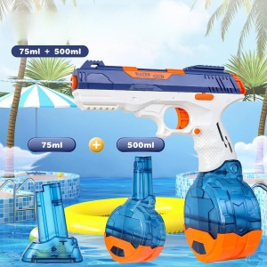 Pistol cu Apa Electric, Flippy, 2 Rezervoare 75/350 ml, din ABS+Silicon, Baterie, Incarcare USB, Conectare la Furtun, +6 Ani, Albastru - Img 5
