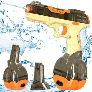 Pistol cu Apa Electric, Flippy, 2 Rezervoare 75/350 ml, din ABS+Silicon, Baterie, Incarcare USB, Conectare la Furtun, +6 Ani, Maro - Img 1