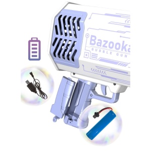 Pistol pentru Baloane de Sapun, Flippy, 69 de Gauri, Lumini Colorate, Tavita, Lichid, Baterie de Li, Cablu de Incarcare, 24cm x 14cm x 24cm, Mov - Img 6